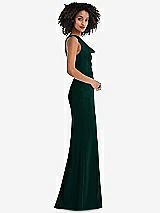 Side View Thumbnail - Evergreen One-Shoulder Draped Cowl-Neck Maxi Dress