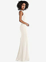 Side View Thumbnail - Ivory One-Shoulder Draped Cowl-Neck Maxi Dress