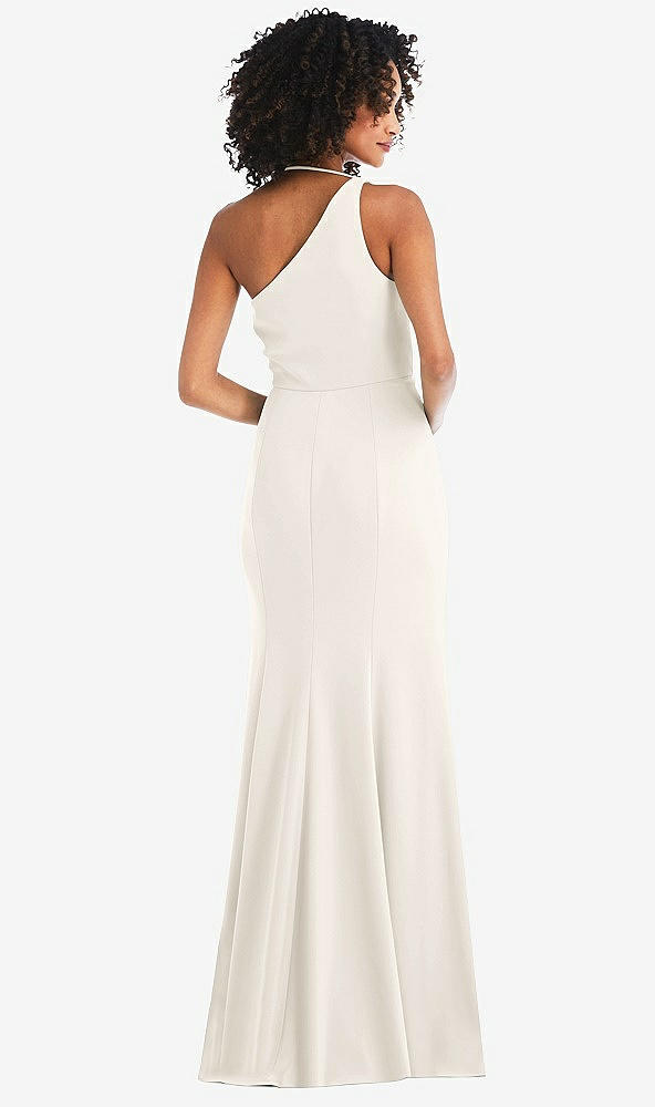 Back View - Ivory One-Shoulder Draped Cowl-Neck Maxi Dress