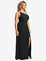 Side View Thumbnail - Black Skinny One-Shoulder Trumpet Gown with Front Slit