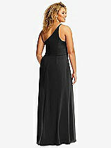 Rear View Thumbnail - Black Skinny One-Shoulder Trumpet Gown with Front Slit