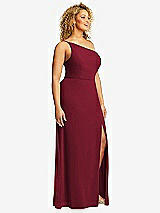 Side View Thumbnail - Burgundy Skinny One-Shoulder Trumpet Gown with Front Slit