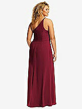 Rear View Thumbnail - Burgundy Skinny One-Shoulder Trumpet Gown with Front Slit