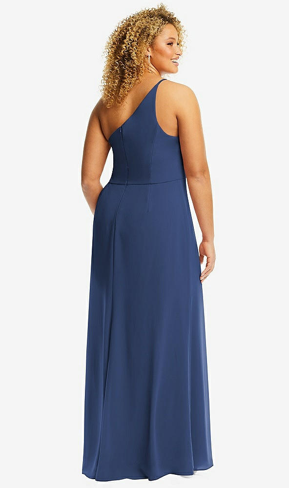 Back View - Sailor Skinny One-Shoulder Trumpet Gown with Front Slit