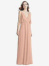 Alt View 3 Thumbnail - Pale Peach Convertible Cold-Shoulder Draped Wrap Maxi Dress