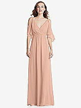 Front View Thumbnail - Pale Peach Convertible Cold-Shoulder Draped Wrap Maxi Dress