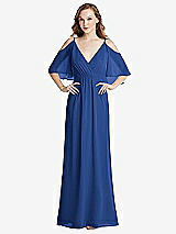 Alt View 1 Thumbnail - Classic Blue Convertible Cold-Shoulder Draped Wrap Maxi Dress