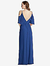 Rear View Thumbnail - Classic Blue Convertible Cold-Shoulder Draped Wrap Maxi Dress