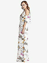 Side View Thumbnail - Butterfly Botanica Ivory Convertible Cold-Shoulder Draped Wrap Maxi Dress