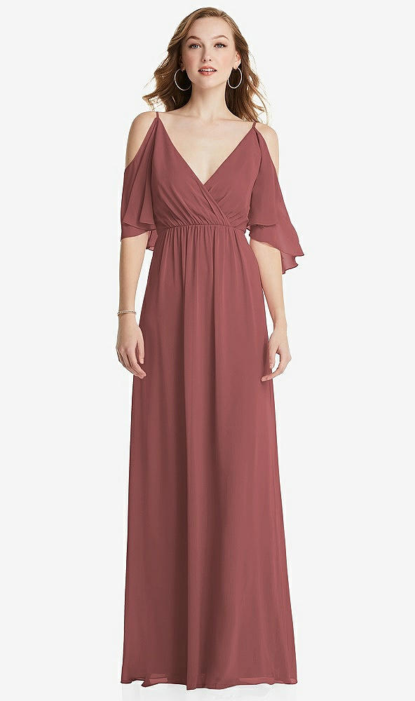 Front View - English Rose Convertible Cold-Shoulder Draped Wrap Maxi Dress