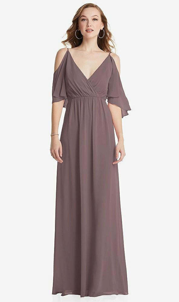 Front View - French Truffle Convertible Cold-Shoulder Draped Wrap Maxi Dress