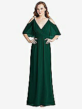 Alt View 1 Thumbnail - Hunter Green Convertible Cold-Shoulder Draped Wrap Maxi Dress