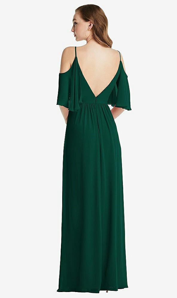 Back View - Hunter Green Convertible Cold-Shoulder Draped Wrap Maxi Dress