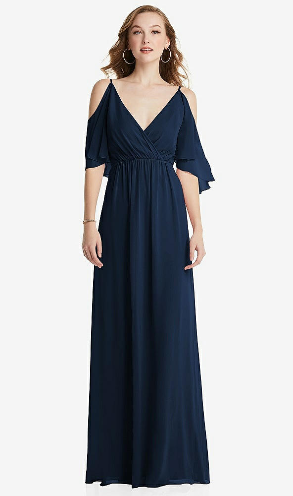 Front View - Midnight Navy Convertible Cold-Shoulder Draped Wrap Maxi Dress