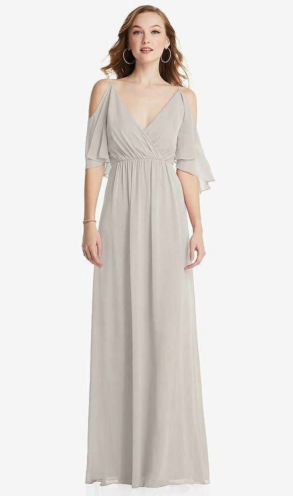 Front View - Oyster Convertible Cold-Shoulder Draped Wrap Maxi Dress
