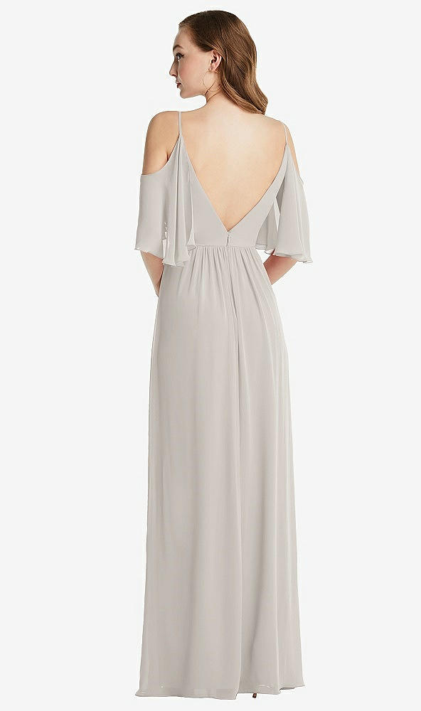 Back View - Oyster Convertible Cold-Shoulder Draped Wrap Maxi Dress