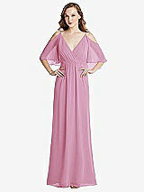 Alt View 1 Thumbnail - Powder Pink Convertible Cold-Shoulder Draped Wrap Maxi Dress