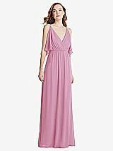 Alt View 3 Thumbnail - Powder Pink Convertible Cold-Shoulder Draped Wrap Maxi Dress