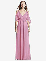Front View Thumbnail - Powder Pink Convertible Cold-Shoulder Draped Wrap Maxi Dress