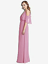 Side View Thumbnail - Powder Pink Convertible Cold-Shoulder Draped Wrap Maxi Dress