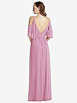 Rear View Thumbnail - Powder Pink Convertible Cold-Shoulder Draped Wrap Maxi Dress