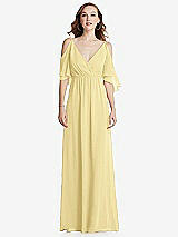 Front View Thumbnail - Pale Yellow Convertible Cold-Shoulder Draped Wrap Maxi Dress