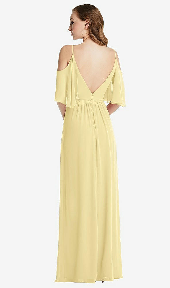 Back View - Pale Yellow Convertible Cold-Shoulder Draped Wrap Maxi Dress