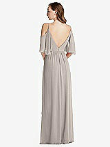 Rear View Thumbnail - Taupe Convertible Cold-Shoulder Draped Wrap Maxi Dress