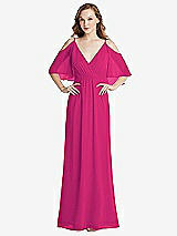 Alt View 1 Thumbnail - Think Pink Convertible Cold-Shoulder Draped Wrap Maxi Dress