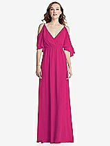 Front View Thumbnail - Think Pink Convertible Cold-Shoulder Draped Wrap Maxi Dress