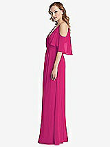 Side View Thumbnail - Think Pink Convertible Cold-Shoulder Draped Wrap Maxi Dress