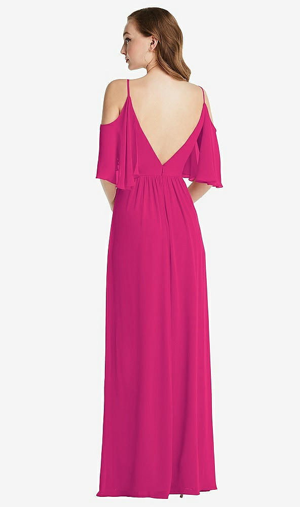Back View - Think Pink Convertible Cold-Shoulder Draped Wrap Maxi Dress