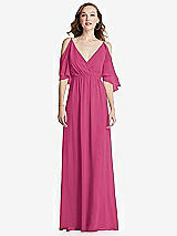 Front View Thumbnail - Tea Rose Convertible Cold-Shoulder Draped Wrap Maxi Dress