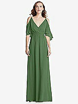 Front View Thumbnail - Vineyard Green Convertible Cold-Shoulder Draped Wrap Maxi Dress