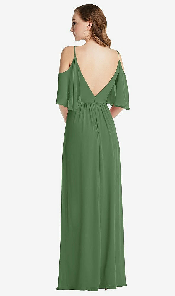 Back View - Vineyard Green Convertible Cold-Shoulder Draped Wrap Maxi Dress