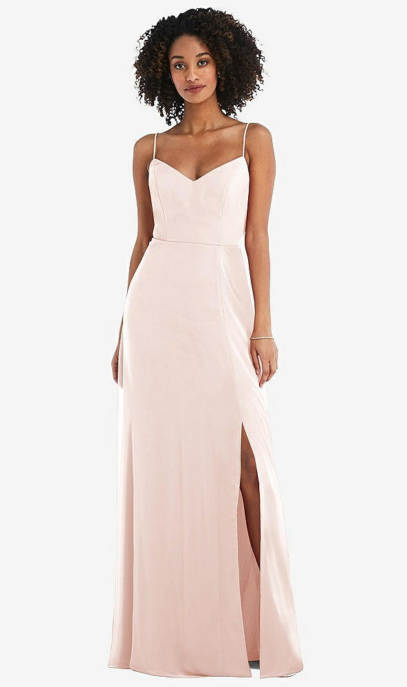 Front View - Blush Tie-Back Cutout Maxi Dress with Front Slit