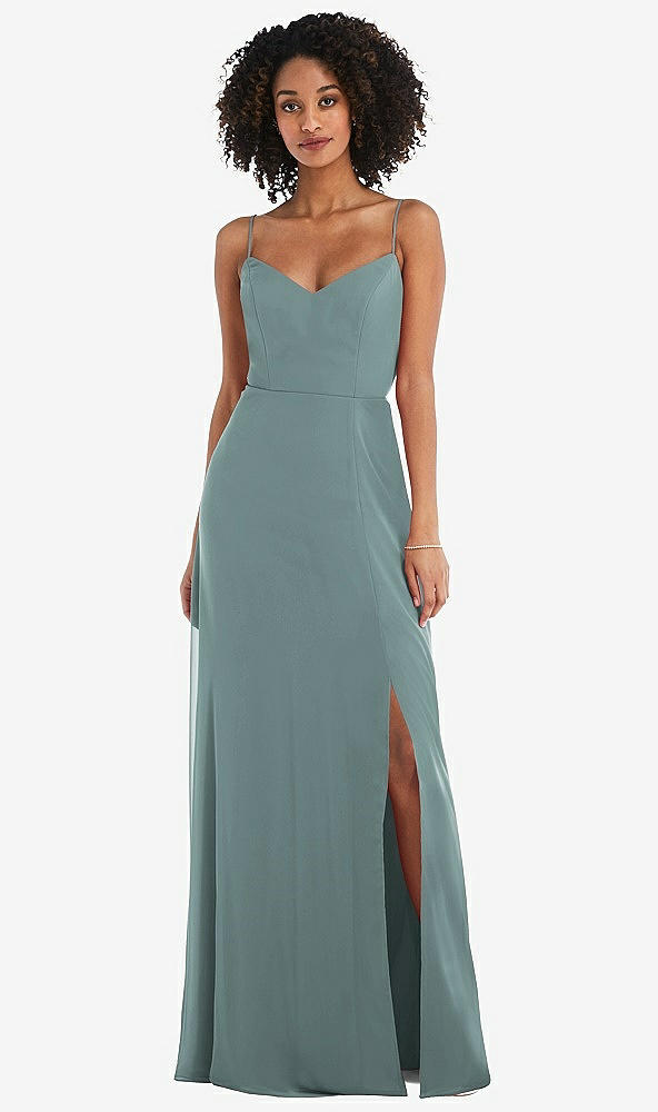 Front View - Icelandic Tie-Back Cutout Maxi Dress with Front Slit