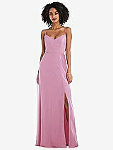 Front View Thumbnail - Powder Pink Tie-Back Cutout Maxi Dress with Front Slit