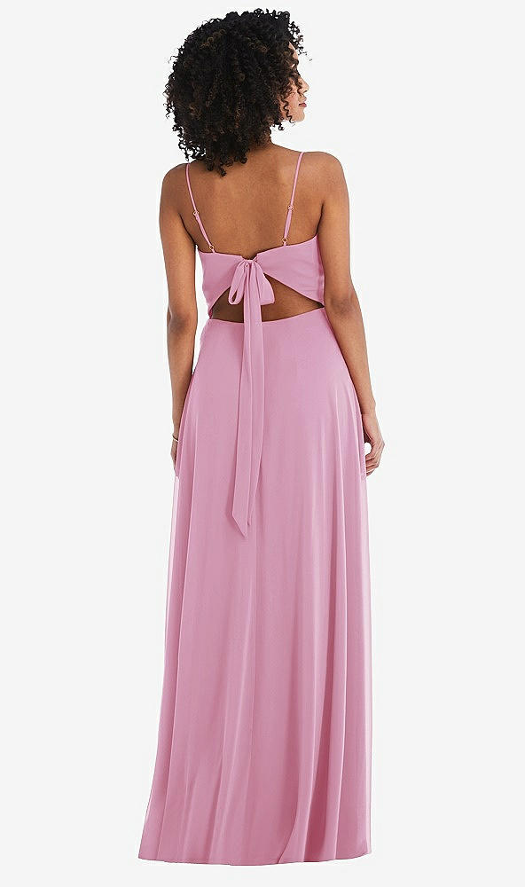Back View - Powder Pink Tie-Back Cutout Maxi Dress with Front Slit
