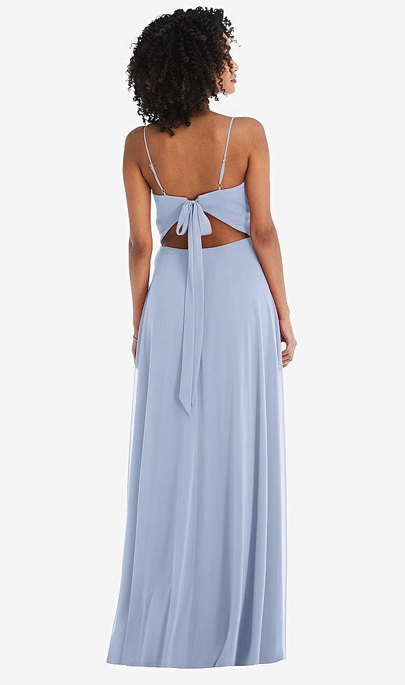 Back View - Sky Blue Tie-Back Cutout Maxi Dress with Front Slit