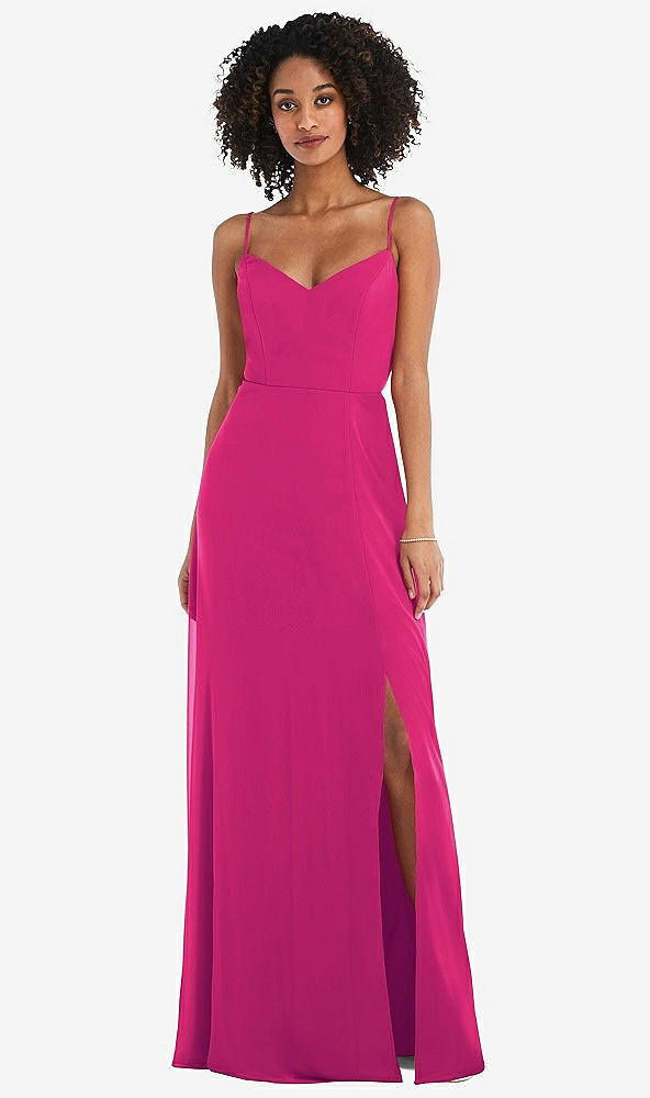 Front View - Think Pink Tie-Back Cutout Maxi Dress with Front Slit