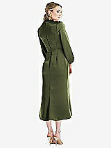 Rear View Thumbnail - Olive Green High Collar Puff Sleeve Midi Dress - Bronwyn