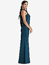 Side View Thumbnail - Atlantic Blue Draped Twist Halter Tie-Back Trumpet Gown - Imogen