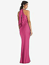 Rear View Thumbnail - Tea Rose Draped Twist Halter Tie-Back Trumpet Gown - Imogen
