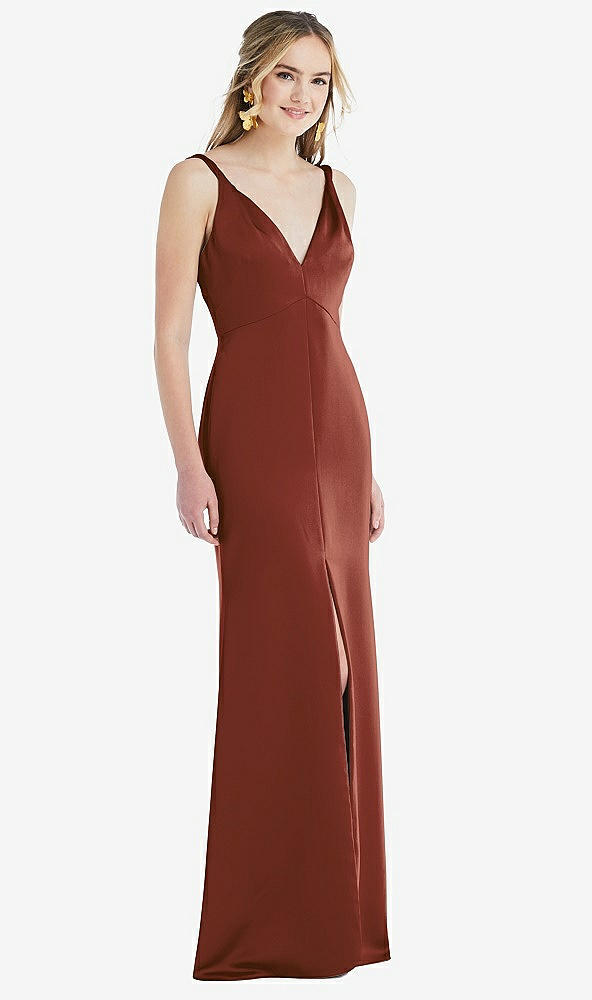 Front View - Auburn Moon Twist Strap Maxi Slip Dress with Front Slit - Neve