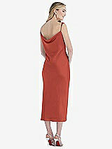 Rear View Thumbnail - Amber Sunset Asymmetrical One-Shoulder Cowl Midi Slip Dress