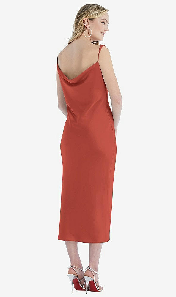 Back View - Amber Sunset Asymmetrical One-Shoulder Cowl Midi Slip Dress