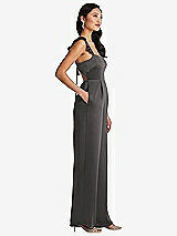 Side View Thumbnail - Caviar Gray Ruffled Sleeve Tie-Back Jumpsuit with Pockets
