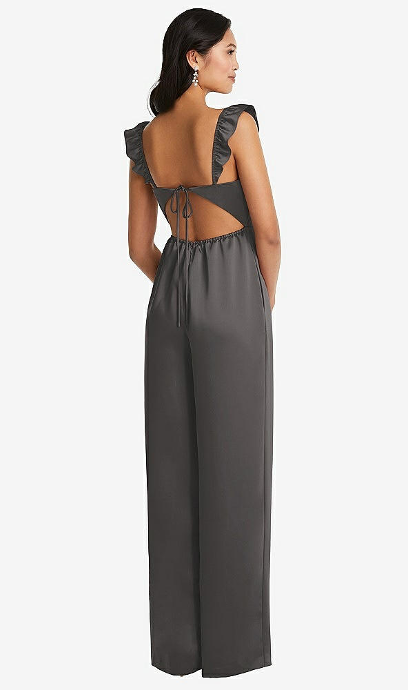 Back View - Caviar Gray Ruffled Sleeve Tie-Back Jumpsuit with Pockets