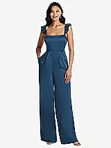 Alt View 1 Thumbnail - Dusk Blue Ruffled Sleeve Tie-Back Jumpsuit with Pockets